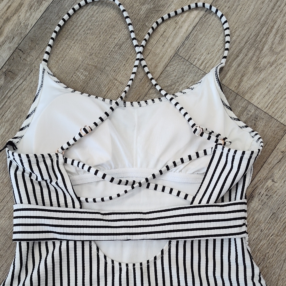 Striped Black and White One-Piece Swimsuit - Picture 5 of 8